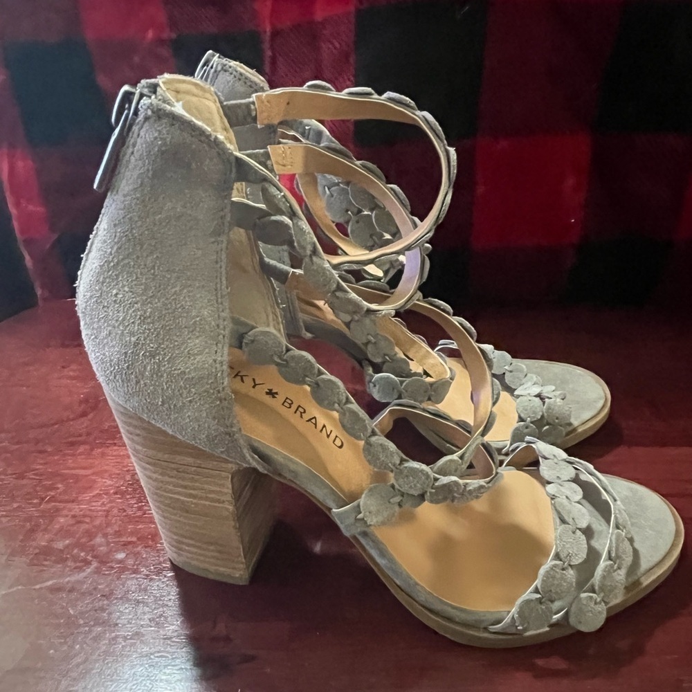 Lucky Brand LP Lameer Gray & Tan Platform Sandals, Size 8.5M